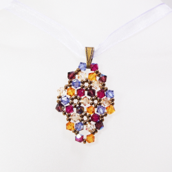 Pendant 45cm - Malvina Rhombus S-Violet Organza - Pendant 45cm - Laiton bronze